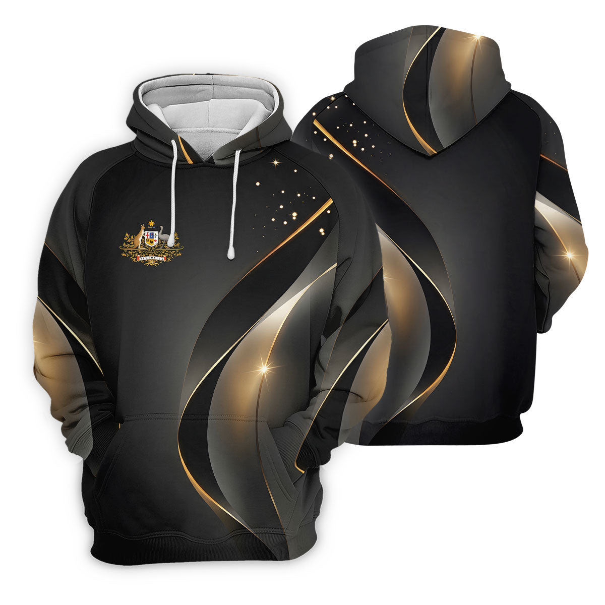 Australian Coat Of Arms Black And Gold Gradient Golf Tops For Men, Polo Shirts For Men