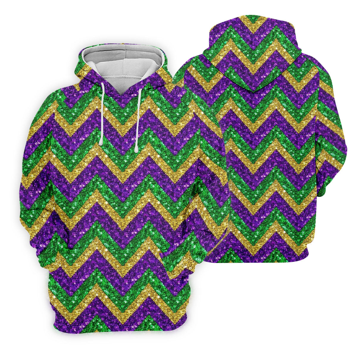 Mardi Gras Purple Gold Green Zigzag Pattern Glitter Print Women's Golf Tops, Women's Golf Shirts, Ladies Golf Polos