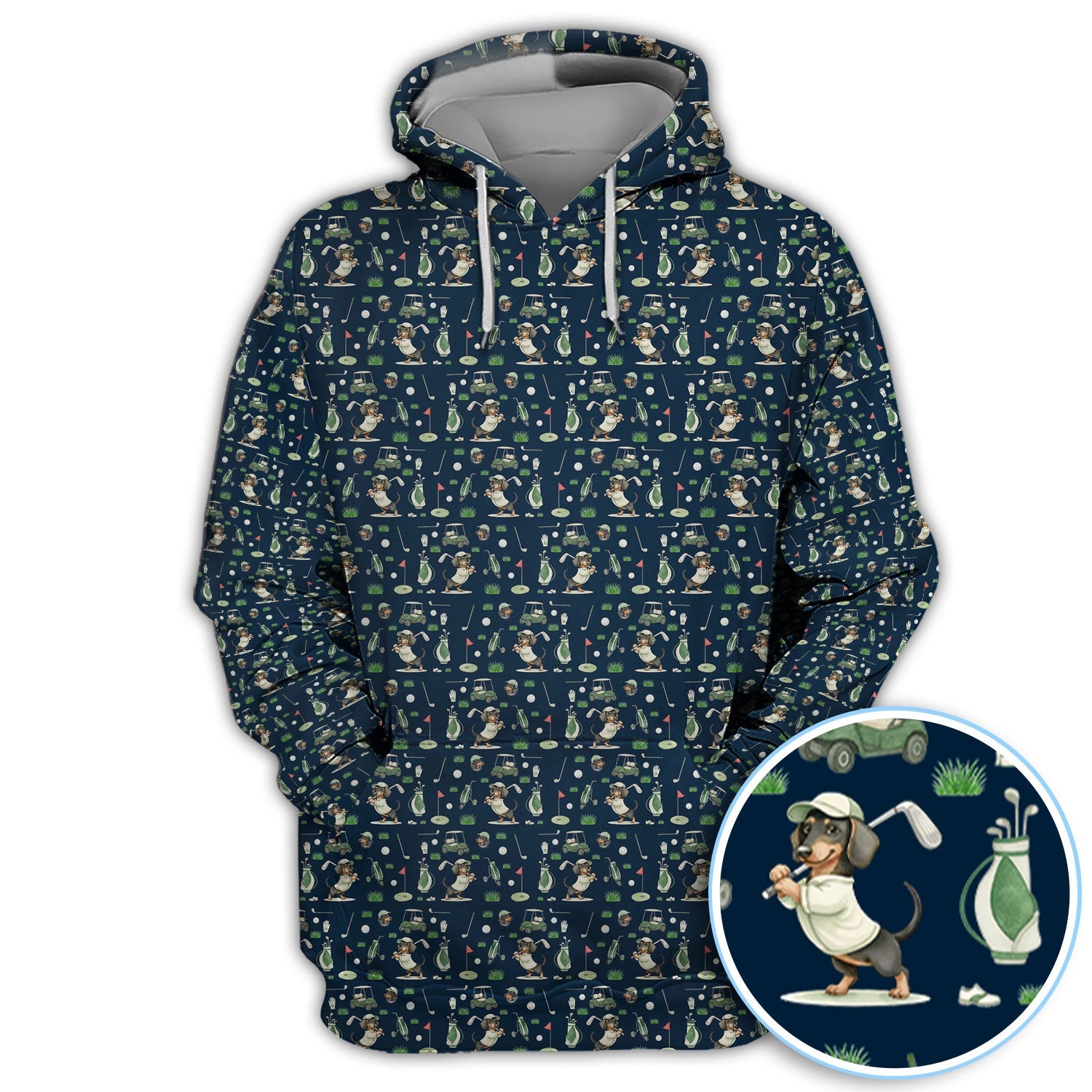 Funny Wiener Dog Golf Shirt, Dachshund Pattern Golf Polos, Crazy Golf Gift For Men