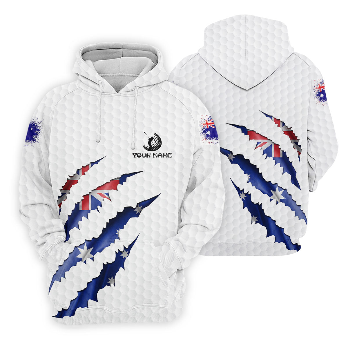 Golf Ball Pattern Australia Flag Print Scratch Effect Ladies Golf Tops, Golf Shirt For Women