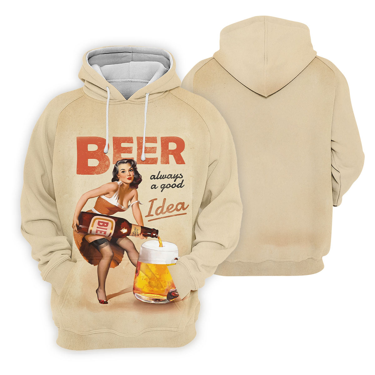 Vintage Beer Pin-Up Girl Design Hawaiian Golf Shirt, Golf Shirts For Men, Polo Shirts For Men