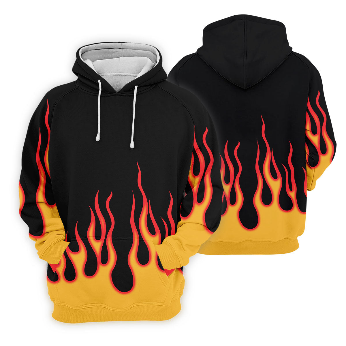 Black Red Yellow Flame Sleeve Golf Shirt, Hawaiian Golf Shirt, Mens Golf Shirts