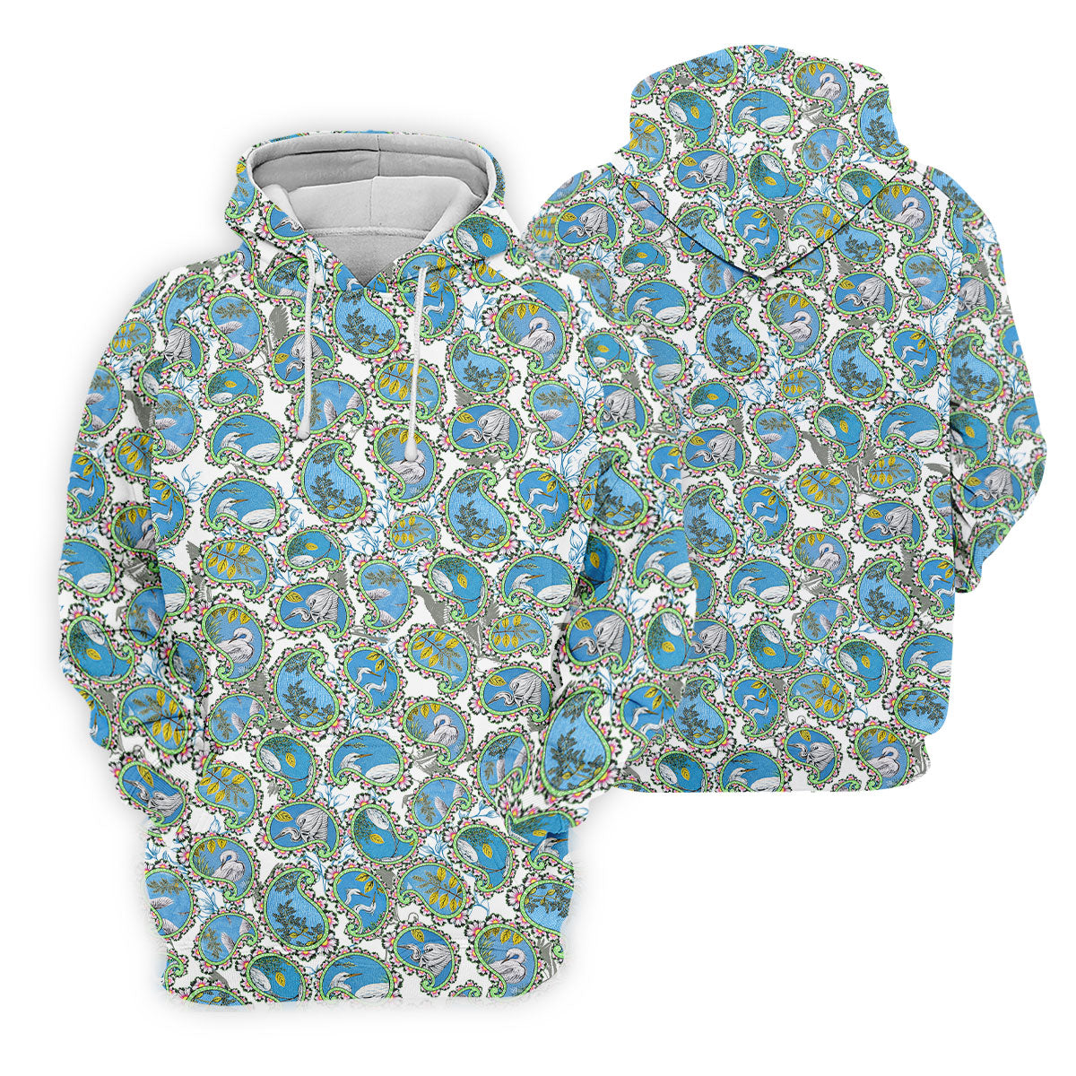 Paisley Flowers Heron Painting Print Golf Shirt, Polo Shirts For Men, Golf Shirts For Men