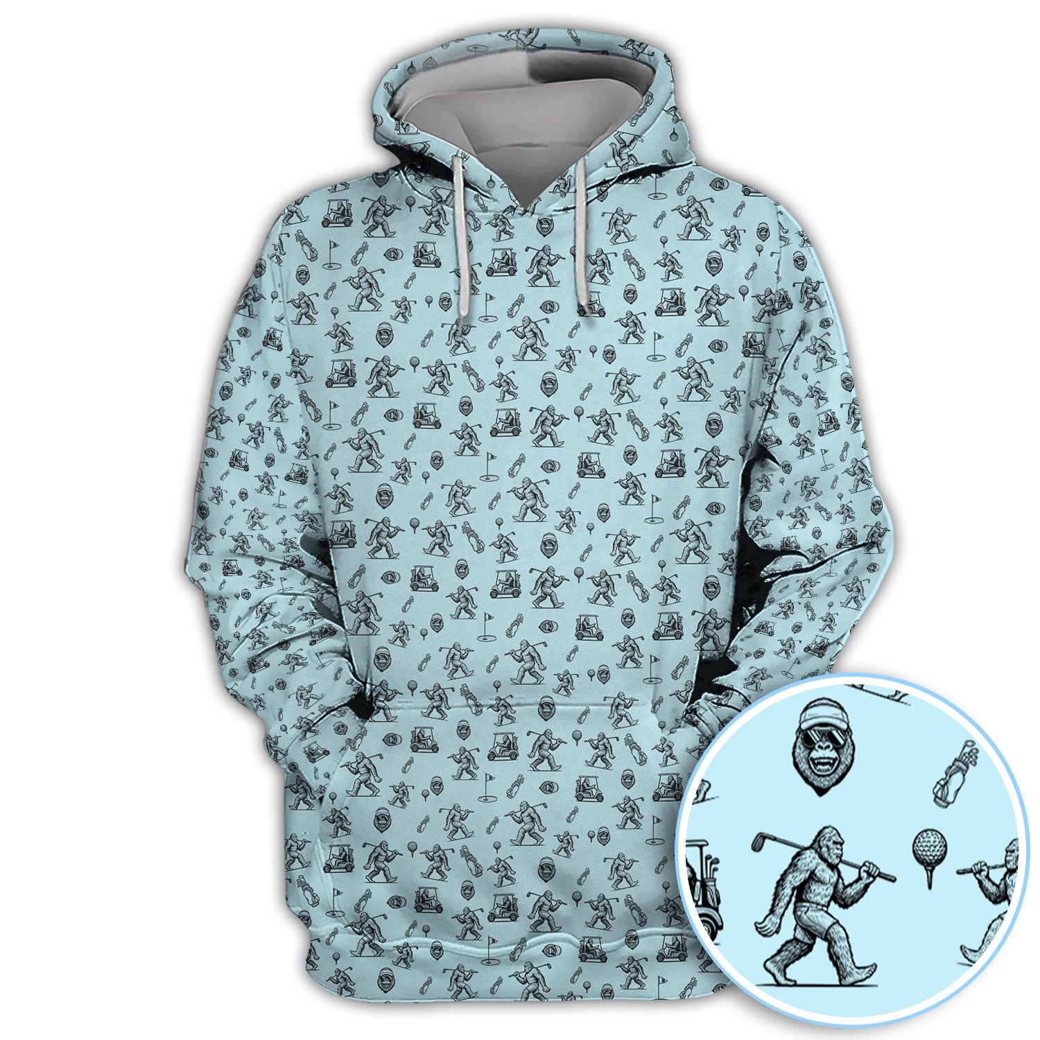 Squatch Bigfoot Pattern Golf Shirt, Funny Bigfoot Golf Polos, Golf Gift For Men