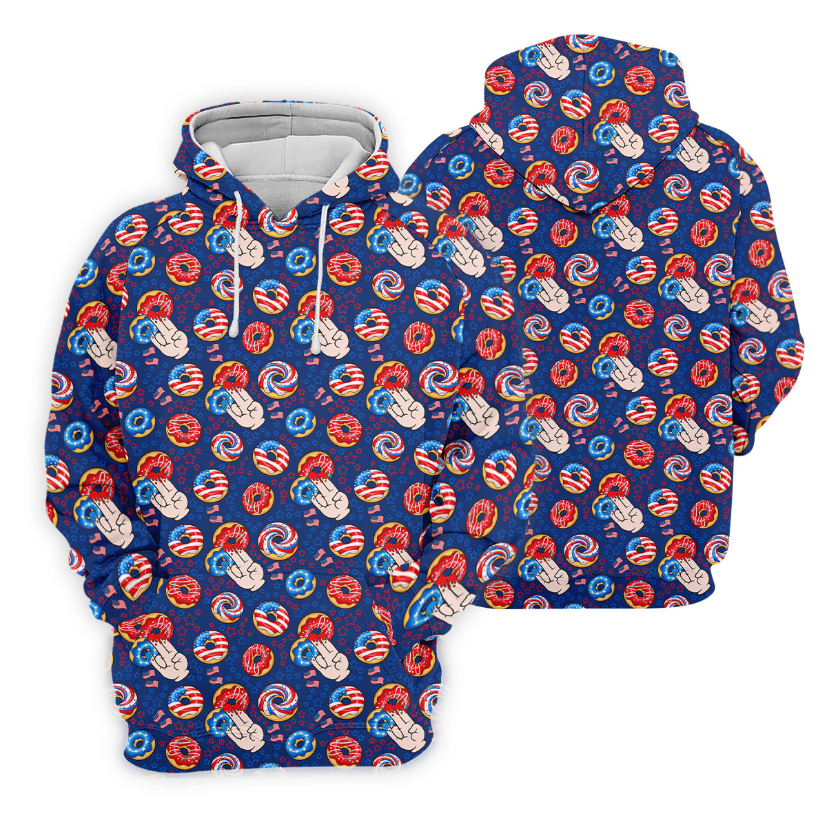 Donut Finger Funny Dirty American Flag Pattern Blue Women Golf Top, 250th Anniversary Patriotic Golf Shirt