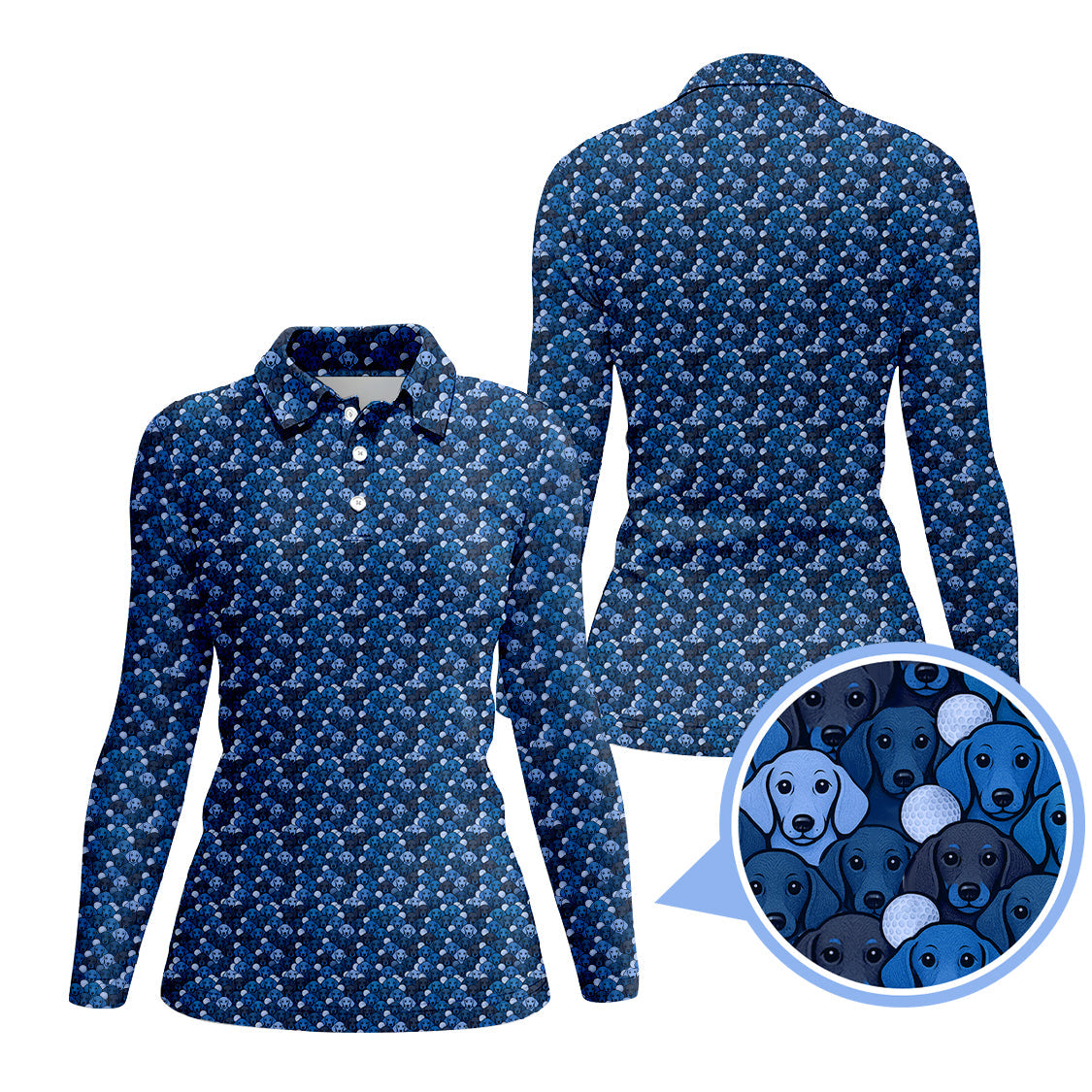 Dachshund Dog Pattern Golf Shirt With Navy Color , Funny Dachshund Golf Shirt For Women, Golf Gift For Dog Lover