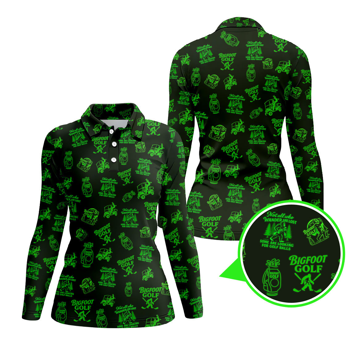 Bigfoot Golf Pattern Polos, Funny Golf Shirts, Golf Gift For Men, Crazy Golf Shirt For Golfers