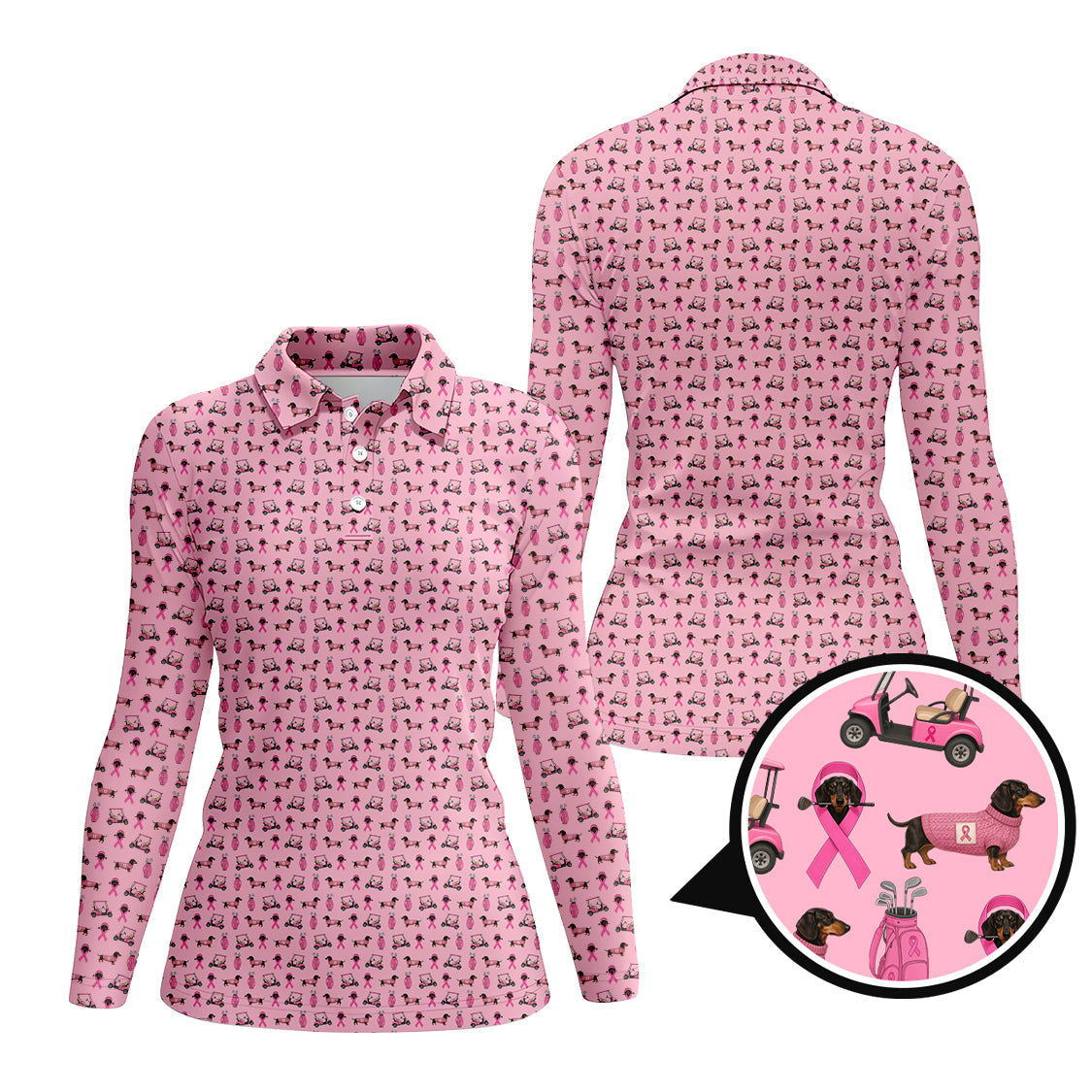 Breast Cancer Golf Shirt For Women, Dachshund Golf Shirt, Pattern Golf Shirt For Golfer