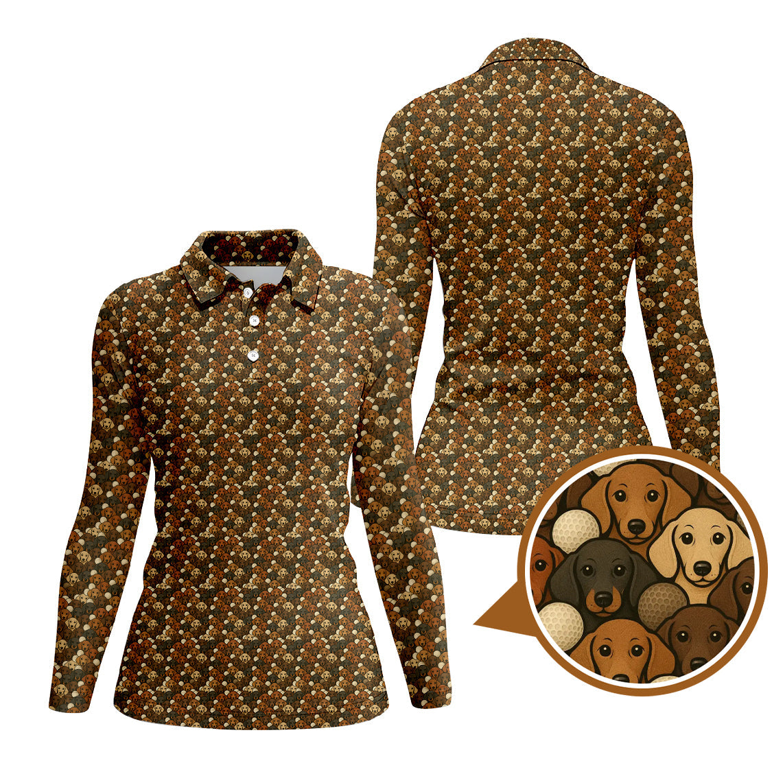 Funny Dachshund Golf Shirt For Dog Lovers, Dachshund Dog Pattern Golf Shirt, Golf Gift For Women's