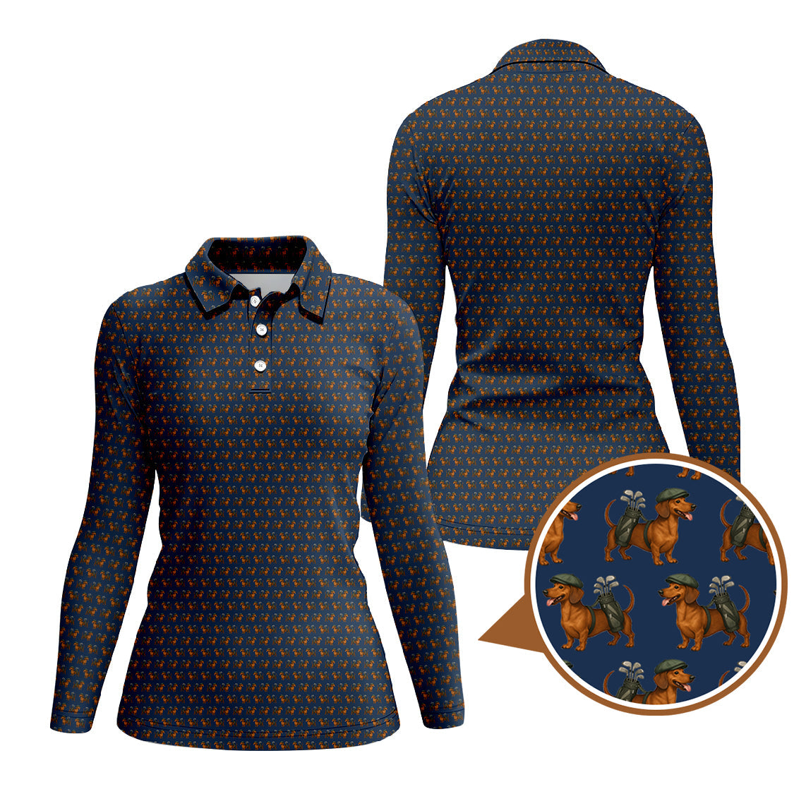 Dachshund Golf Shirt For Men, Pattern Golf Polos, Funny Golf Shirt For Golfers