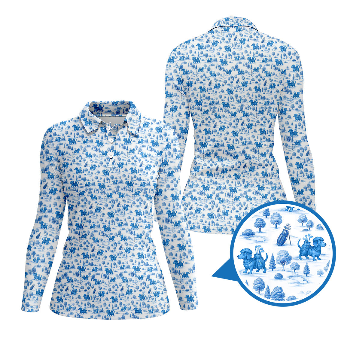 Dachshund Golf Shirt For Golfer, Toile De Jouy Pattern Golf Shirt, Dog Golf Shirt For Women