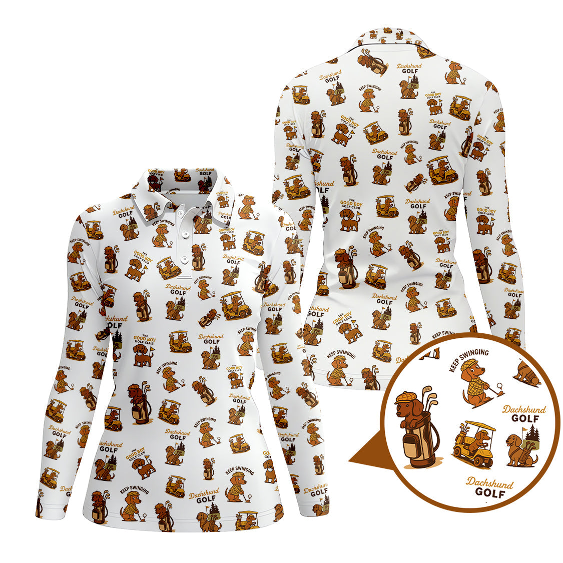 Dachshund Pattern Golf Polos, Funny Dachshund Golf Shirt, Pattern Golf Shirt For Golfers
