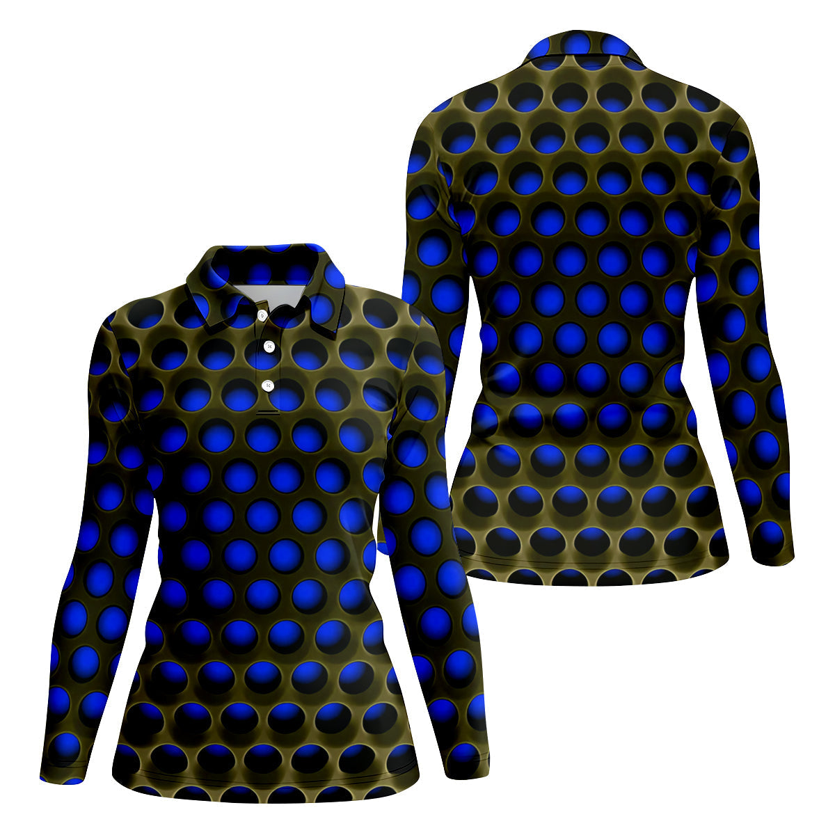 3D Effect Circular Pattern Navy Golf Shirt, Cool Golf Outfit, Women Golf Top, Ladies Golf Shirts