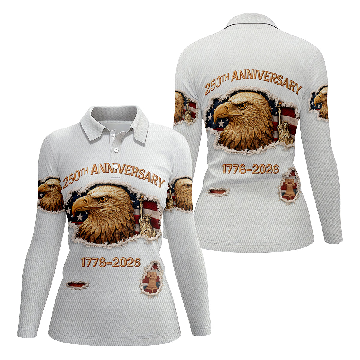 250th Anniversary 1776-2026 American Flag And Eagle Women's Golf Tops, Patriotic Golf Shirt, Ladies Golf Shirts