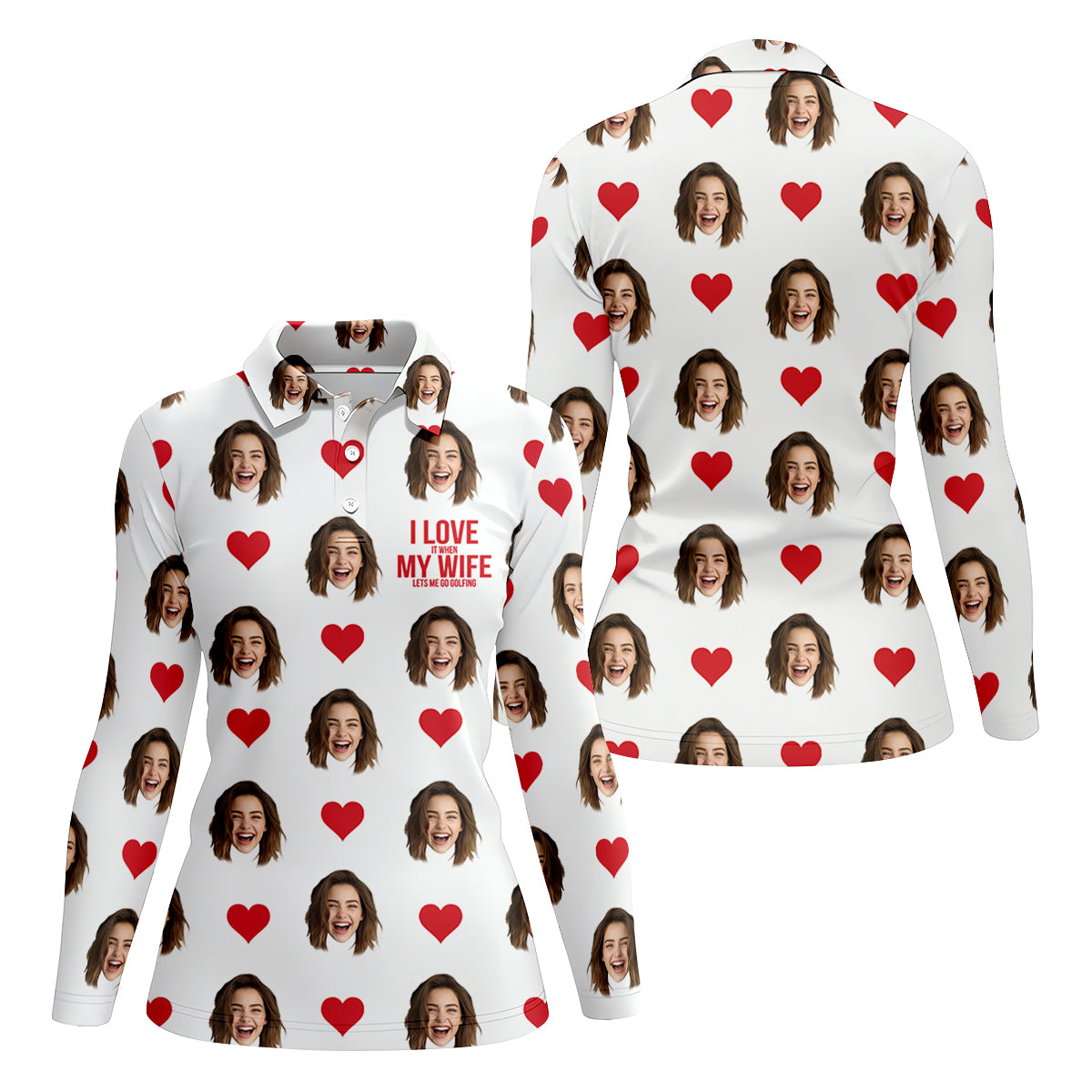 I Love My Wife Custom Photo White Golf Shirt, Valentines Golf Gift, Women Golf Top, Ladies Golf Polos