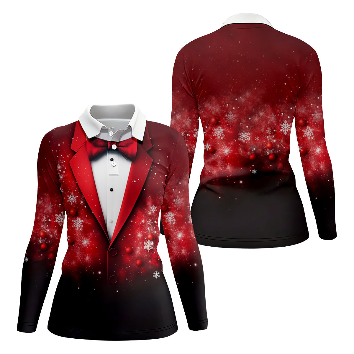 Black And Red Christmas Glitter Print Women Golf Top, Christmas Golf Shirt, Ladies Golf Tops