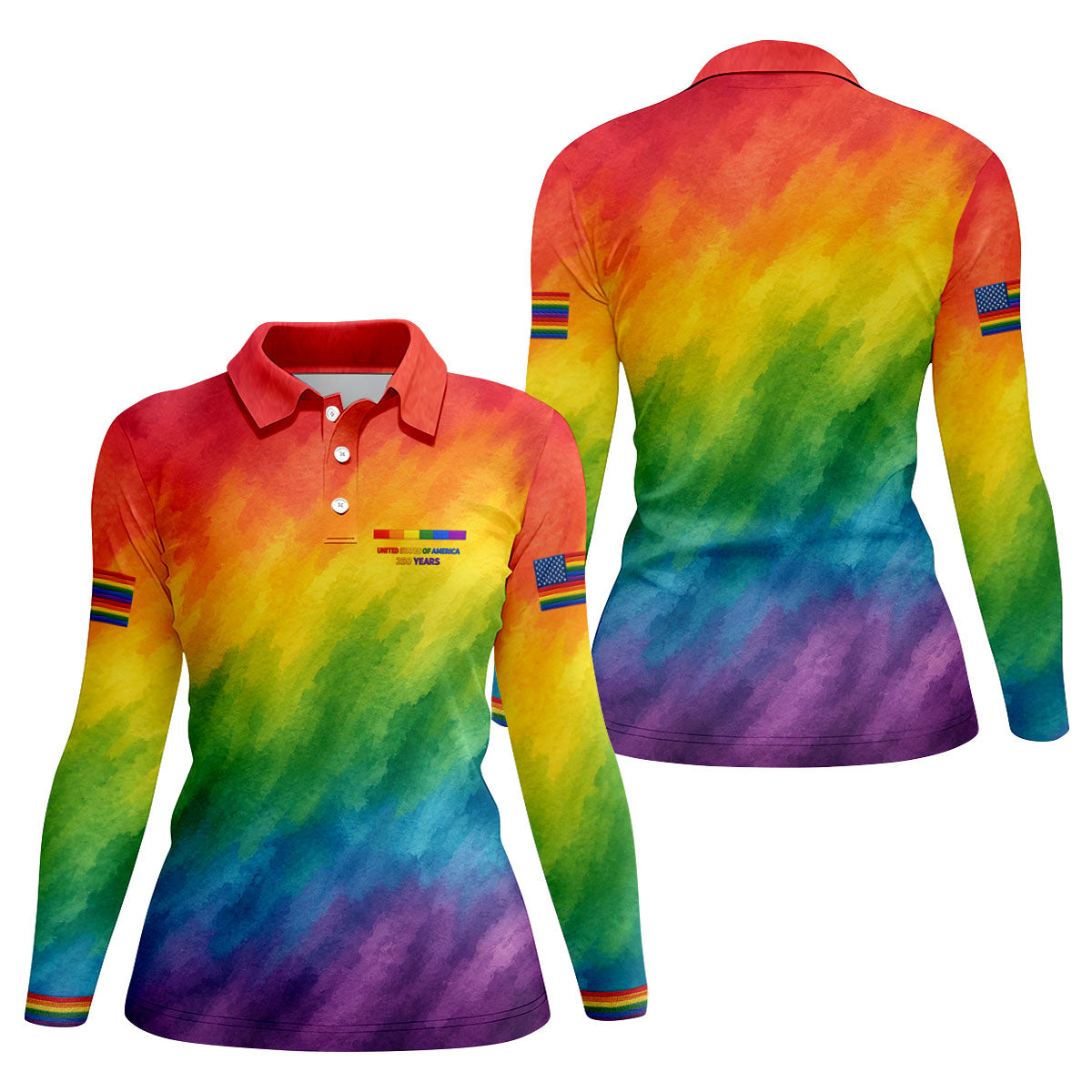 USA 250 Years LGBT Rainbow Women's Golf Tops, LGBT Pride Month Patriotic Golf Shirt