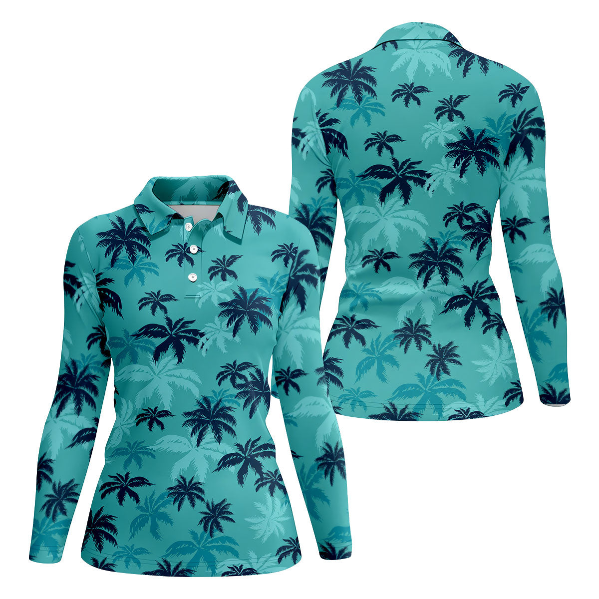 Turquoise Palm Tree Tropical Golf Shirt, Women's Golf Shirt, Golf Polo For Women, Golf Shirts For Women