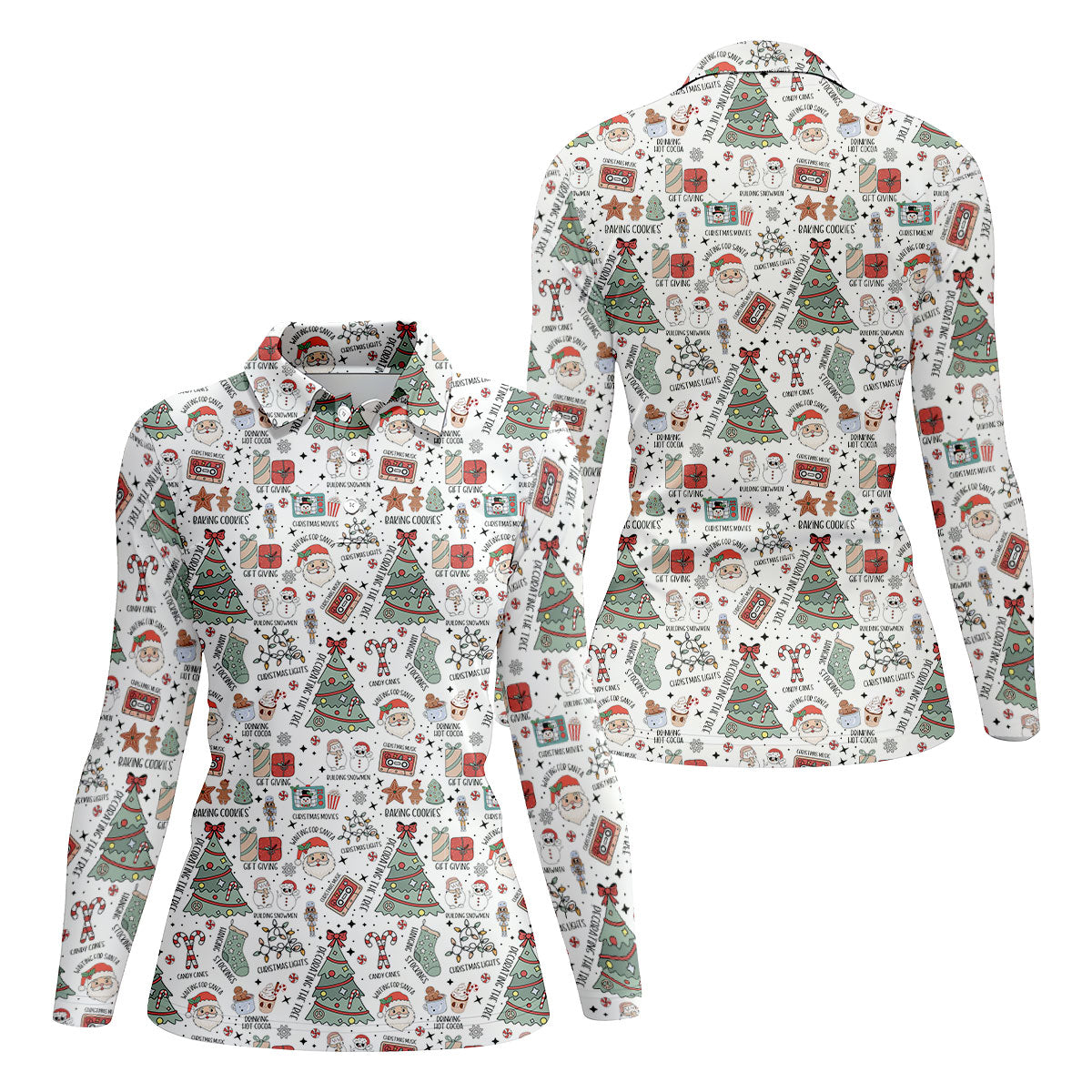 Cute Santa Claus Gift White Women's Golf Tops, Christmas Golf Shirt, Golf Gift For Ladies