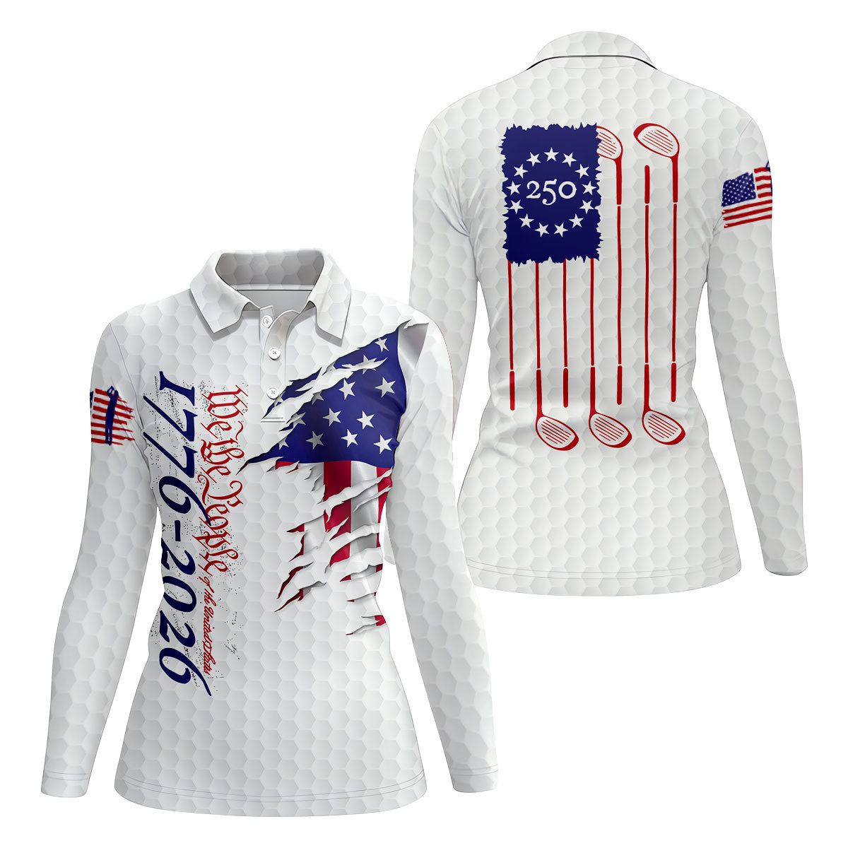 We The People 250 Anniversary 1776-2026 Distressed Flag Golf Shirt For Women, Patriotic 4th Of July Golf Shirt