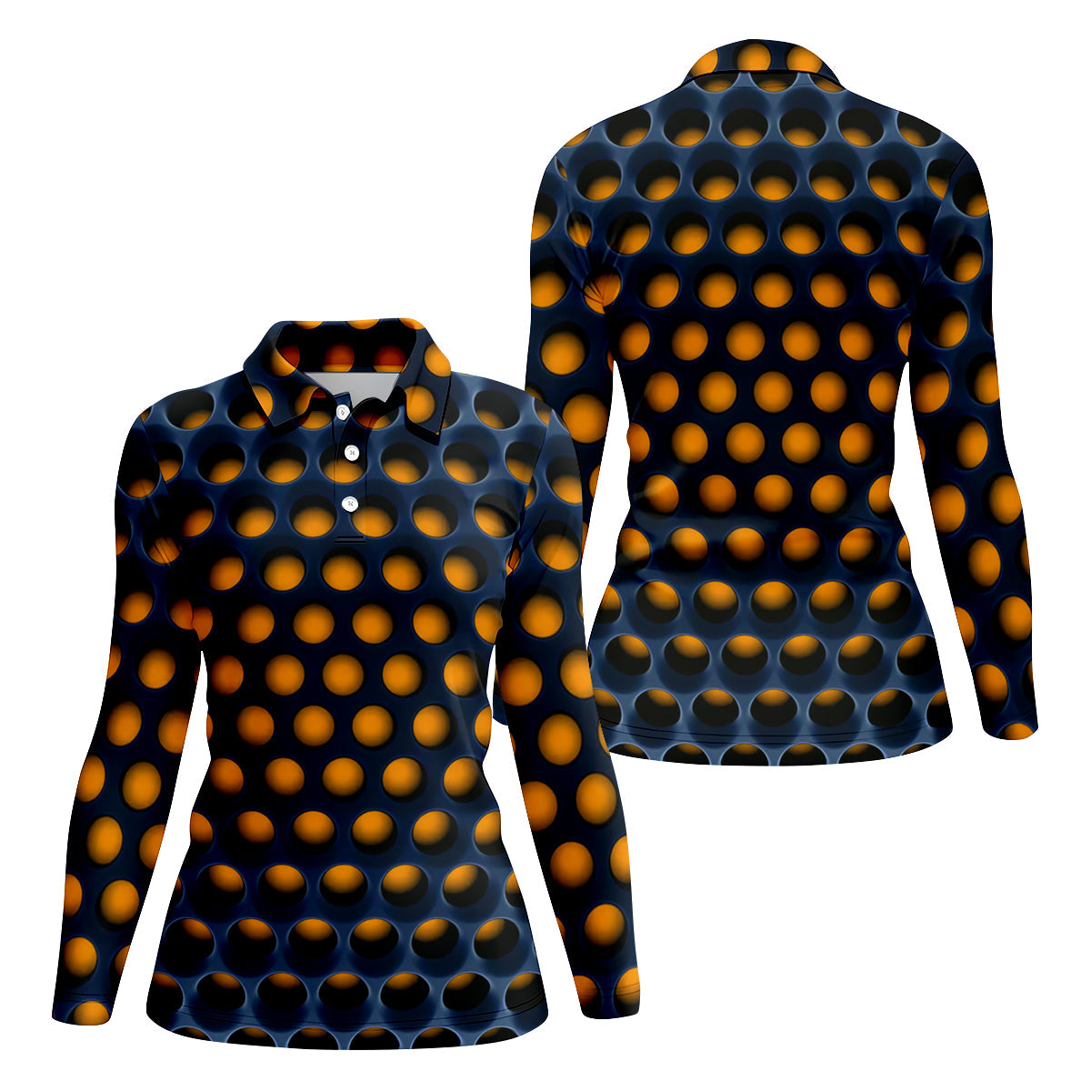 3D Effect Circular Pattern Orange Golf Shirt, Cool Golf Outfit, Women Golf Top, Ladies Golf Shirts