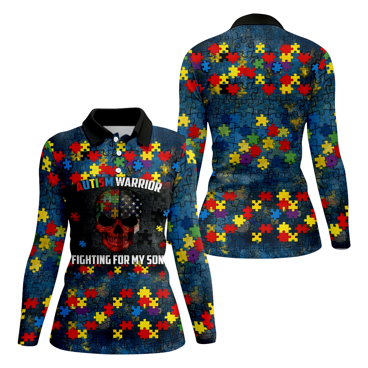 Autism Warrior Fighting For My Son Colorful Puzzles Women's Golf Tops, Unique Mother's Day Gifts