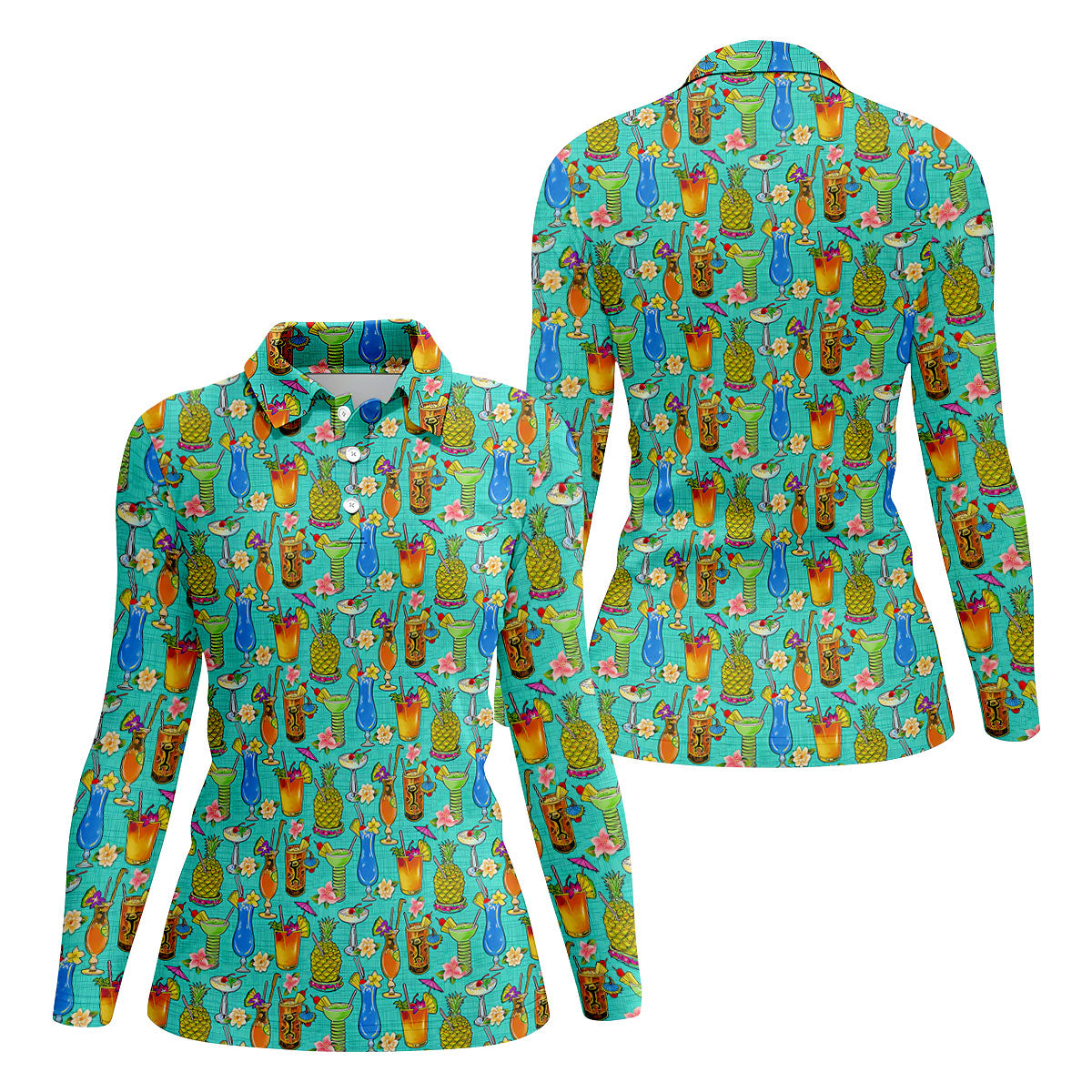Tropical Cocktail Summer Vibe Retro Golf Shirt, Ladies Golf Tops, Golf Shirt For Women, Ladies Golf Shirts