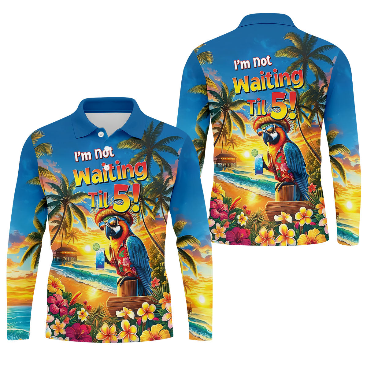 I'm Not Waiting Til 5 Funny Parrot Hawaiian Golf Shirt, Men's Golf Shirt, Polo Shirts For Men