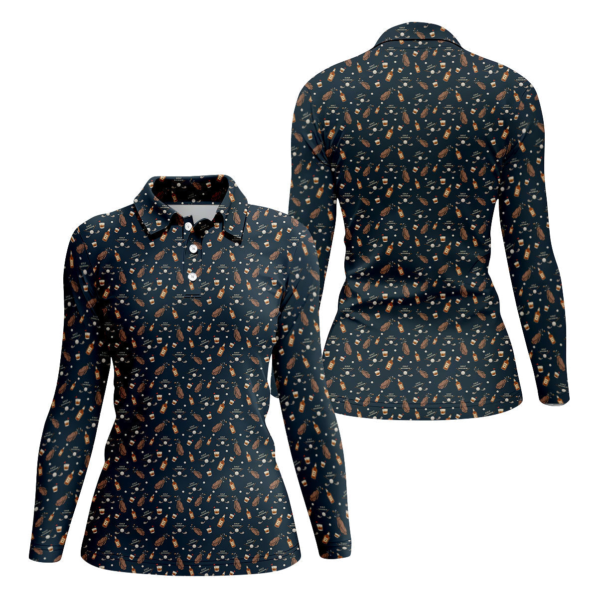 Golf Bourbon Golf Whiskey Black Golf Shirt, Women's Golf Tops, Ladies Golf Shirts, Women's Polo Shirt