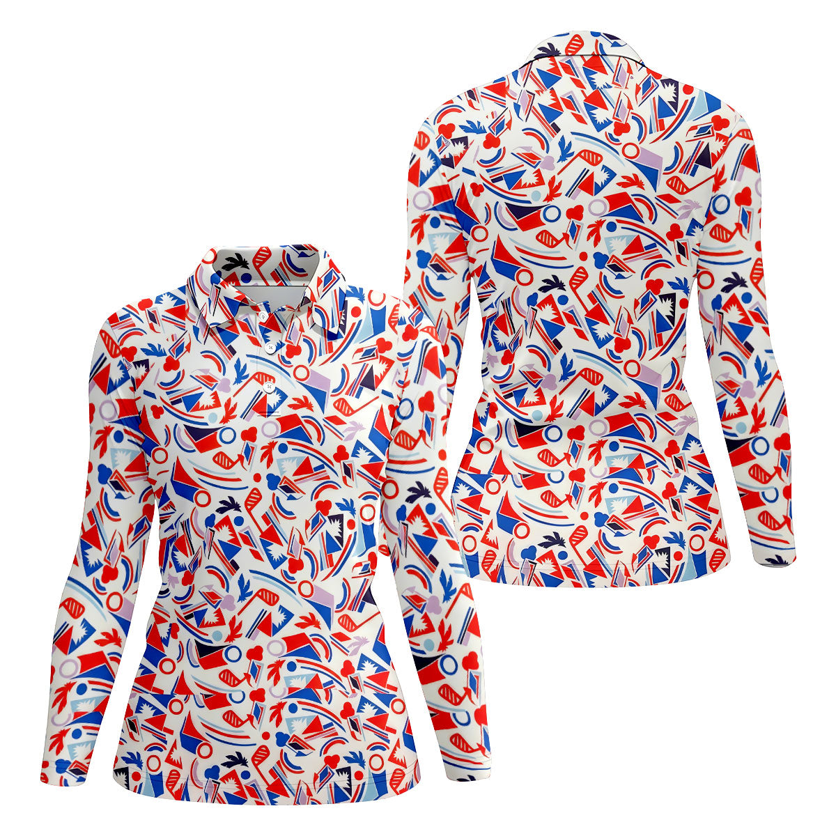 Red White Blue Golf Pattern Patriotic Golf Shirt, 250 Years Of Freedom 4th Of July Golf Shirt For Women
