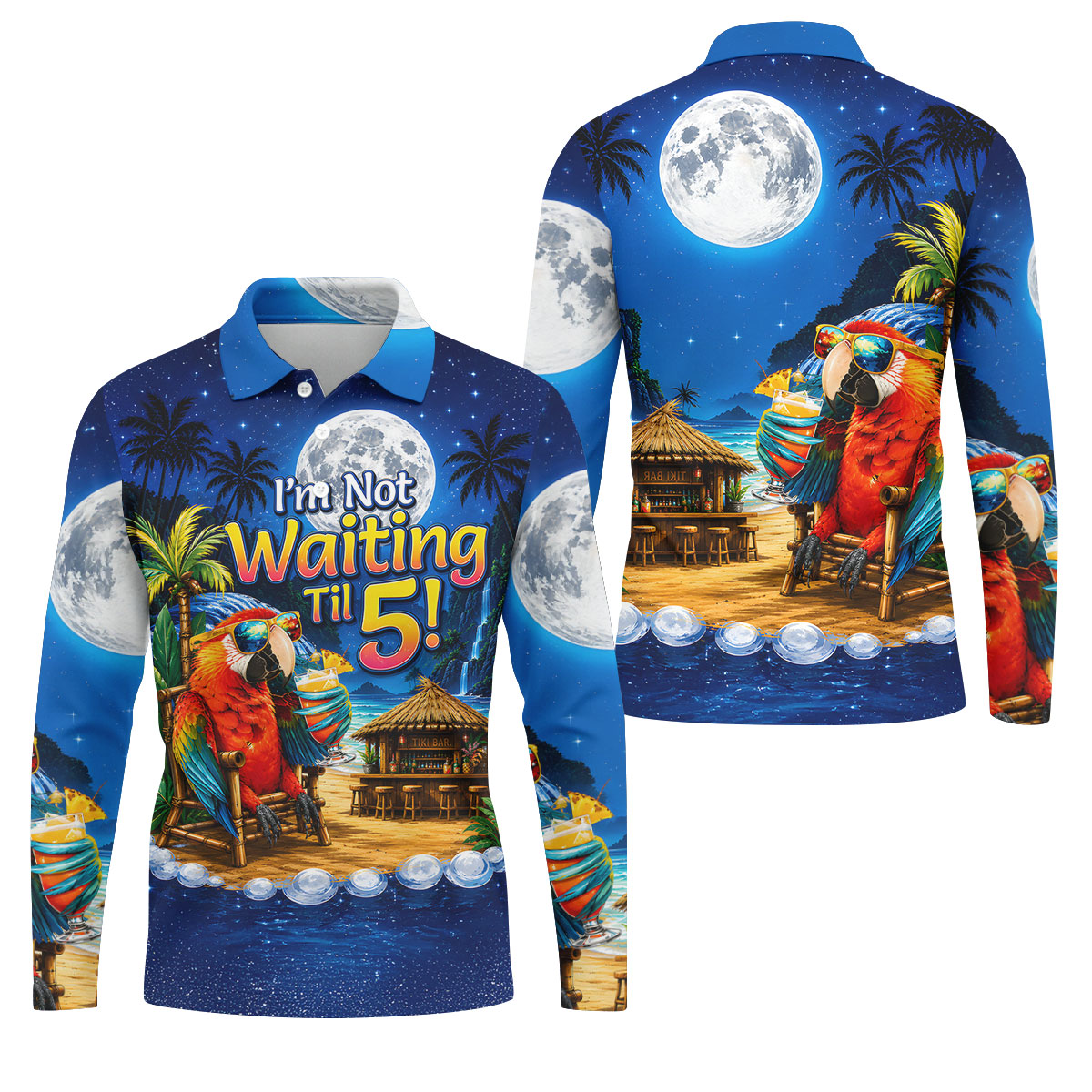 Parrot Drinking Cocktail Tiki Bar Not Waiting Til 5 Golf Shirt, Golf Shirts For Men, Hawaiian Golf Shirt, Mens Golf Apparel