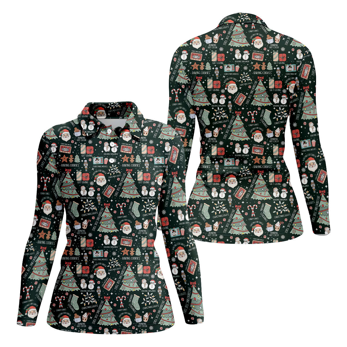 Cute Santa Claus Gift Green Women's Golf Tops, Christmas Golf Shirt, Golf Gift For Ladies