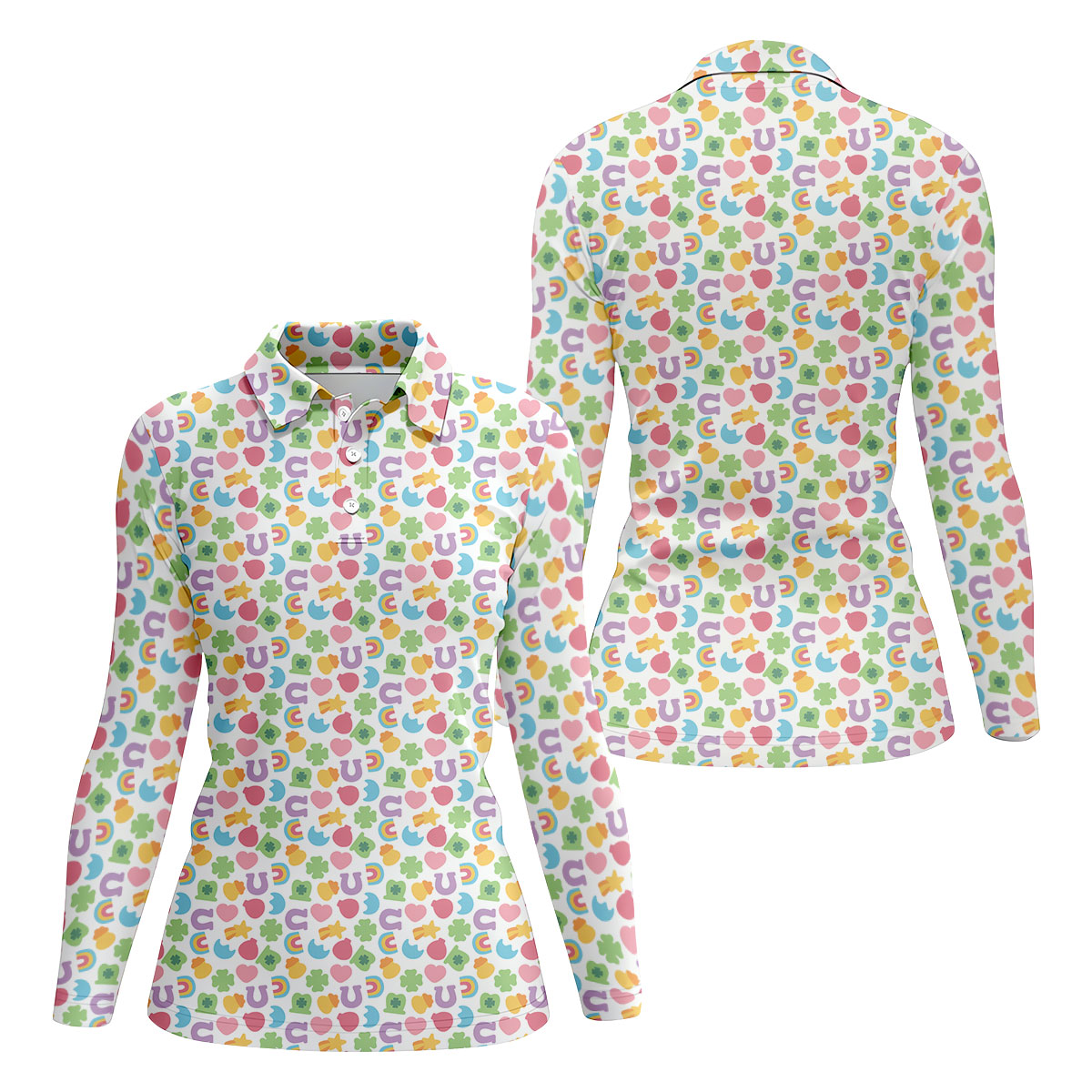 St Patrick's Day Lucky Charms White Golf Shirt, Cute Golf Outfit, Women's Golf Tops, Ladies Golf Polos