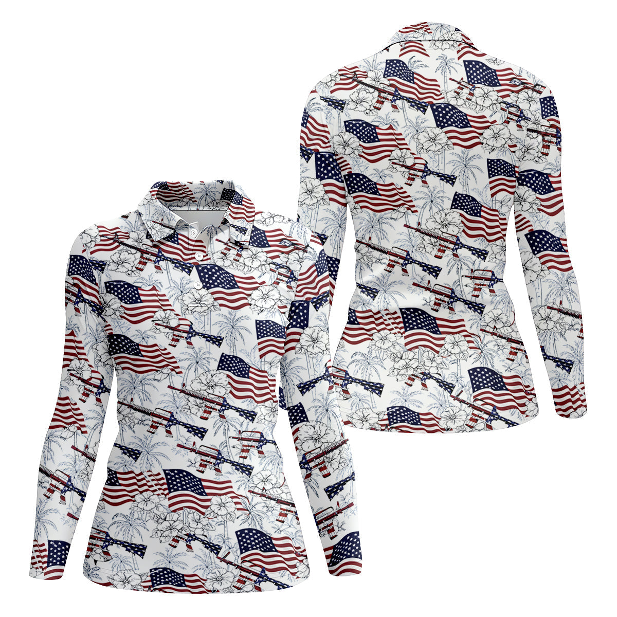 Hawaiian American Women's Golf Tops, 250th Anniversary Patriotic Golf Shirt, Ladies Golf Shirts