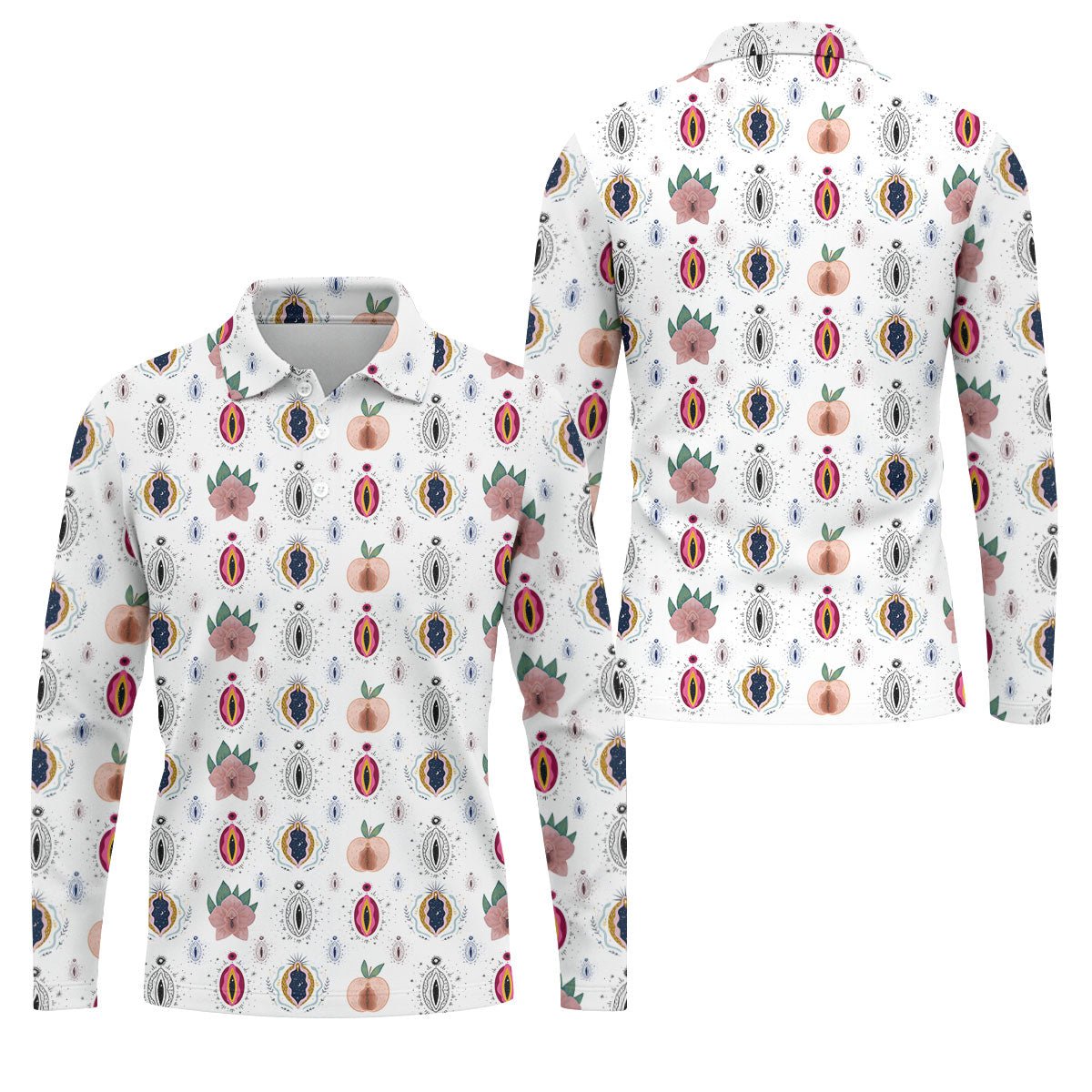 Abstract Peach Botanical Pattern Golf Shirt, Mens Golf Polo, Golf Apparel For Men