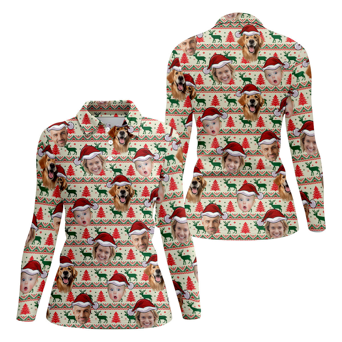 Custom Face Reindeer Christmas Women's Golf Tops, Ladies Golf Shirts, Christmas Golf Gift