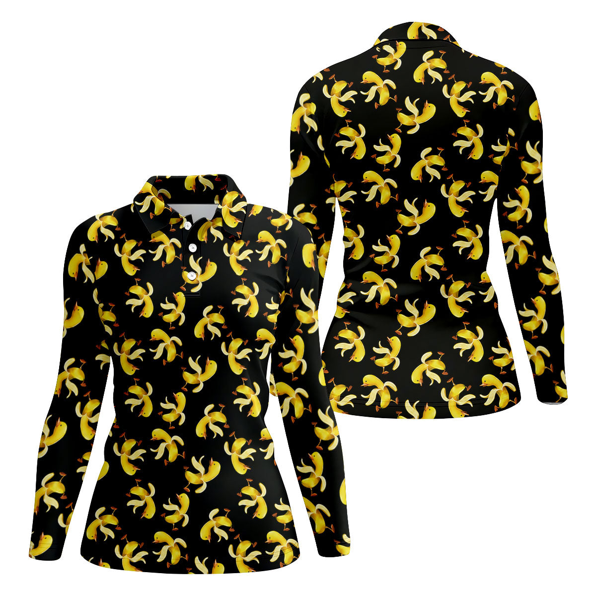 Banana Duck Hawaiian Golf Shirt, Fun Women's Golf Shirts, Ladies Golf Polos
