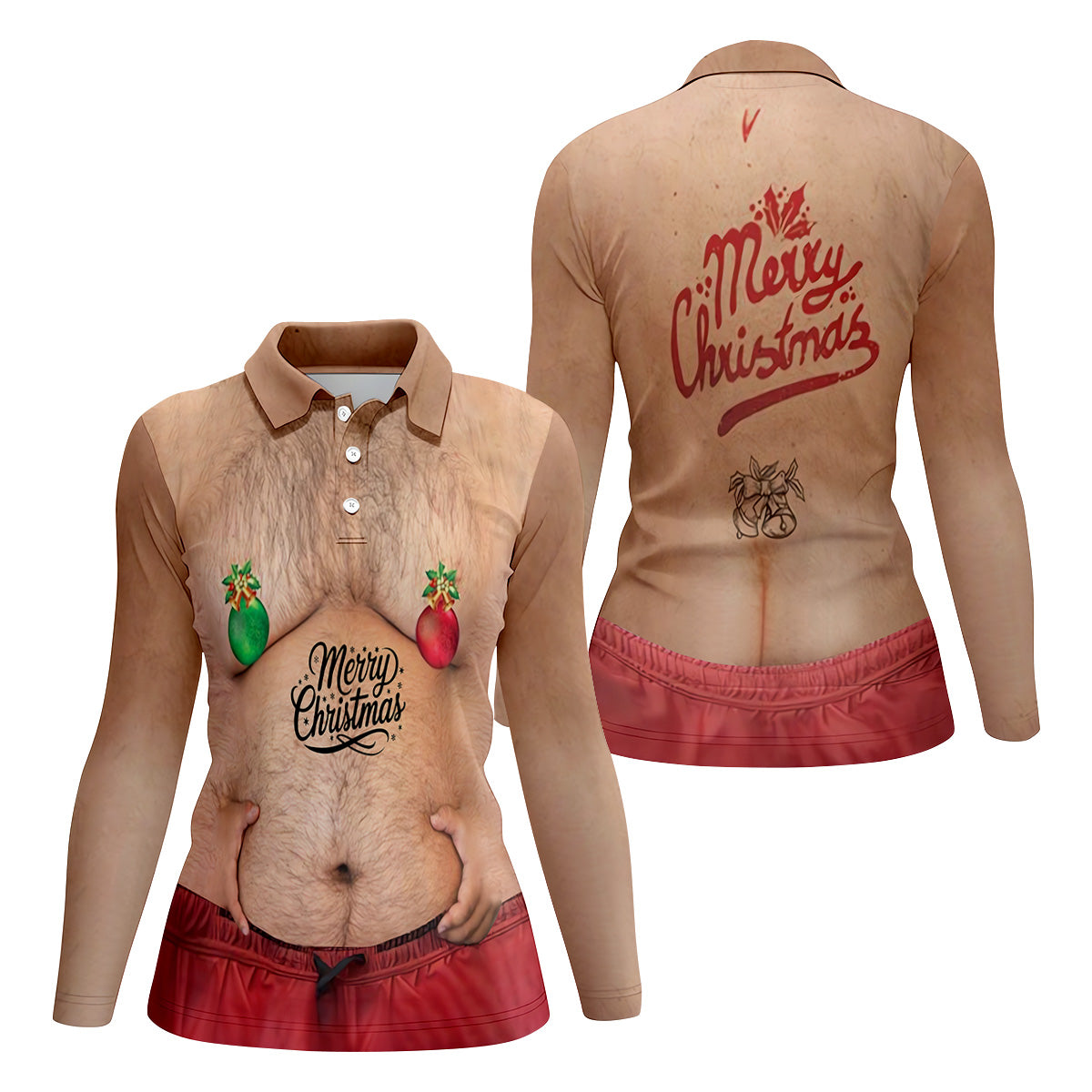 Funny Ugly Hairy Belly Women's Golf Tops, Christmas Golf Shirt, Ladies Golf Polos, Golfing Apparel