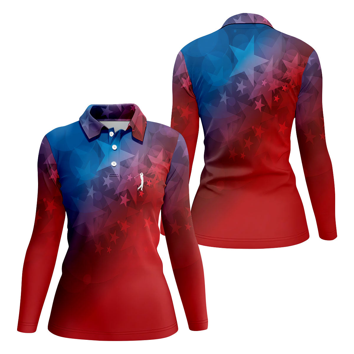 American Flag Pattern Golf Tournament Red And Blue Women Golf Top, Ladies Golf Shirts