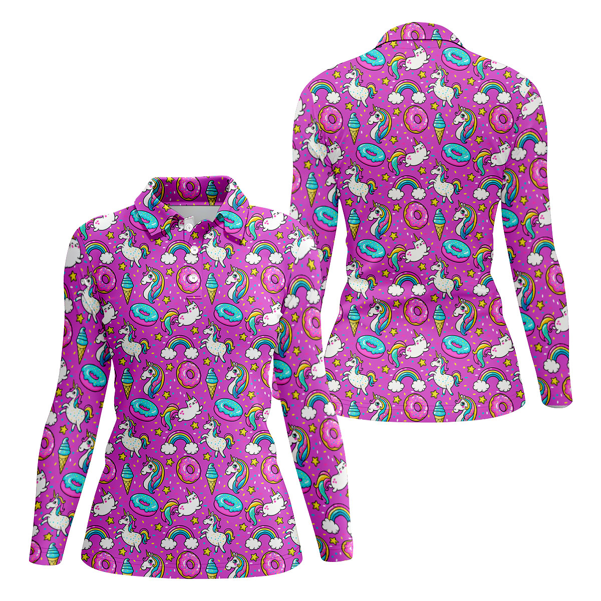 Funny Pink Donut Unicorn Women Golf Shirts, Ladies Golf Shirt, Women Sleeveless Polo Shirt