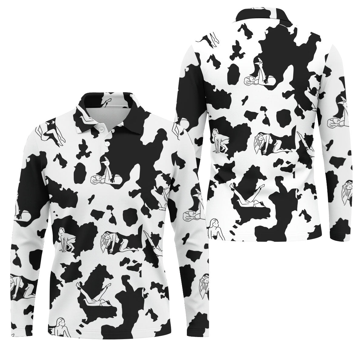 Cow Print Golf Shirt, Adult Humor Hidden Pin Up Pattern, Golf Shirt For Men