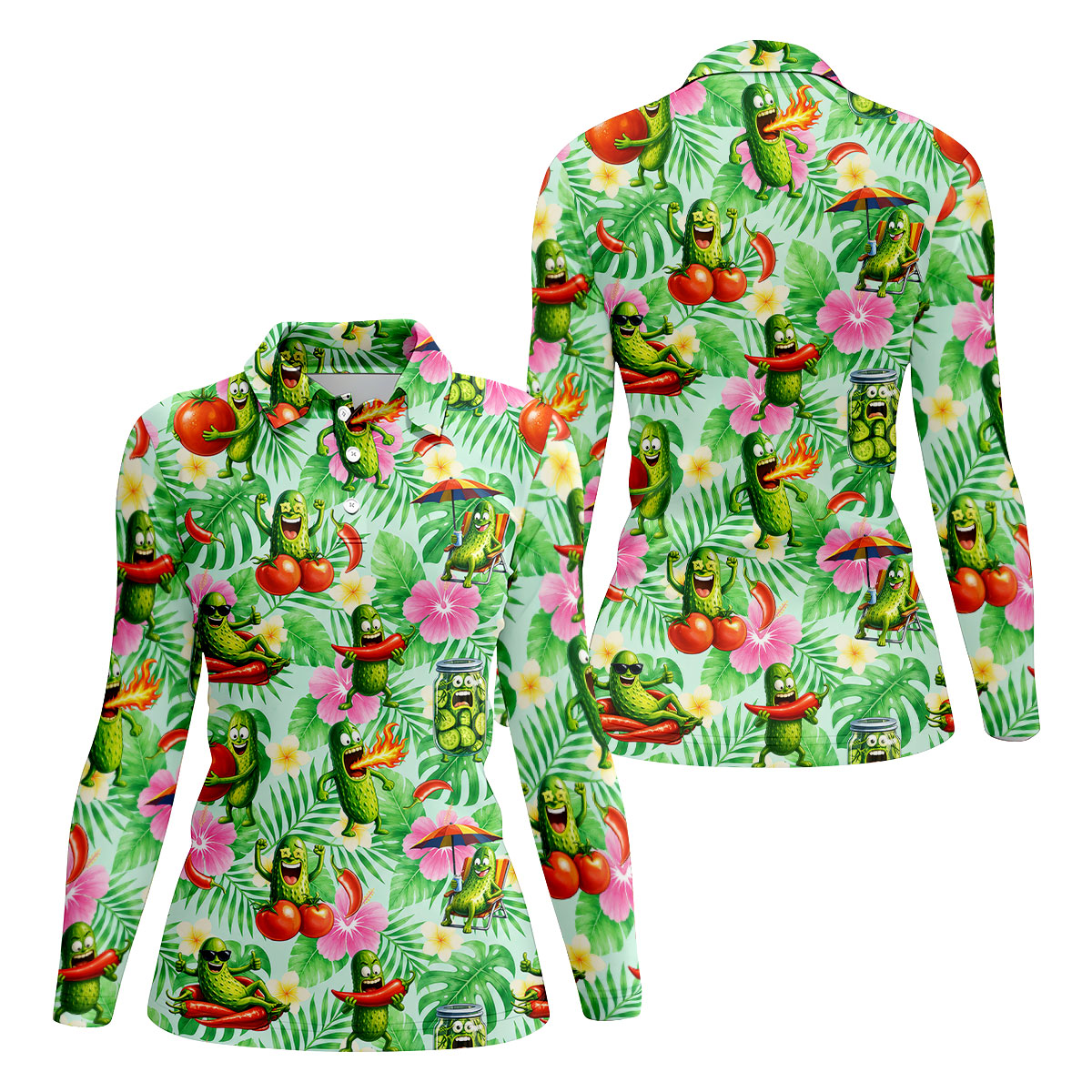 Funny Pickle Tomato Chili Tropical Hawaiian Golf Shirt, Golf Polo For Women, Printed Golf Shirt
