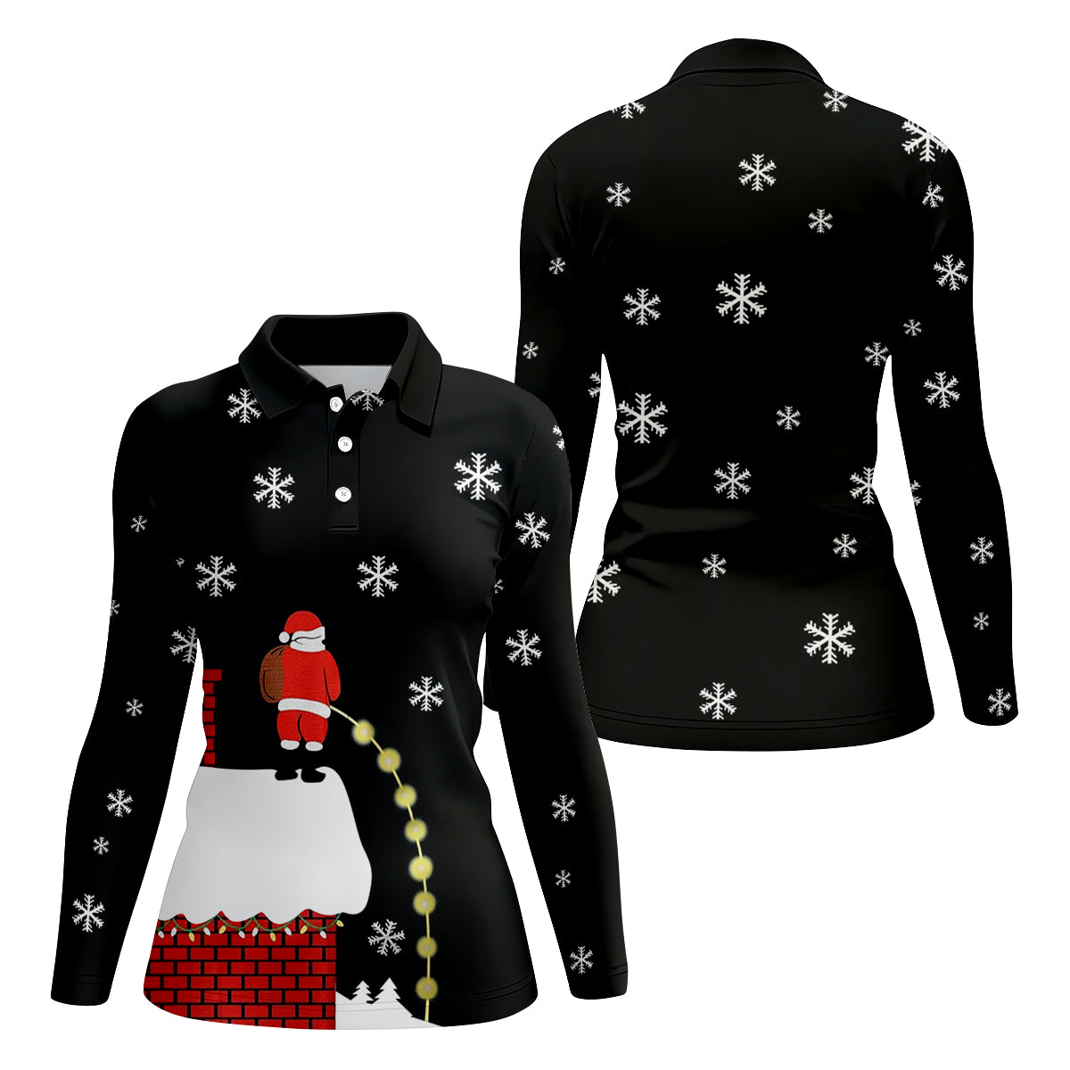 Santa Peeing Funny Christmas Women's Golf Tops, Fun Women's Golf Shirts, Christmas Golf Shirt, Ladies Golf Tops