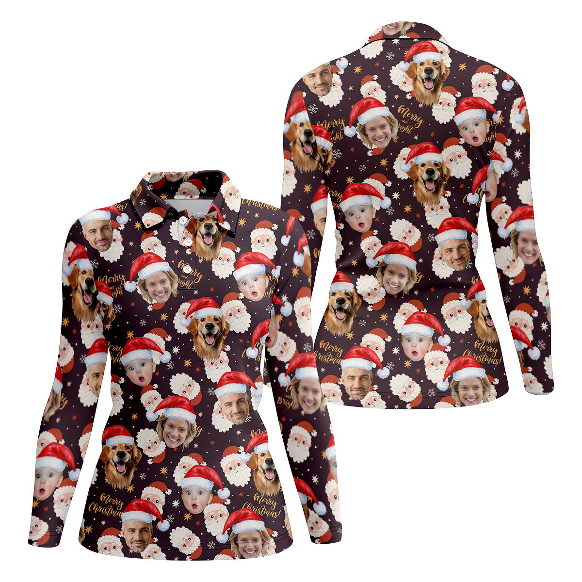 Custom Face Merry Christmas Santa Christmas Golf Shirt, Ladies Golf Shirts, Golf Gifts For Women