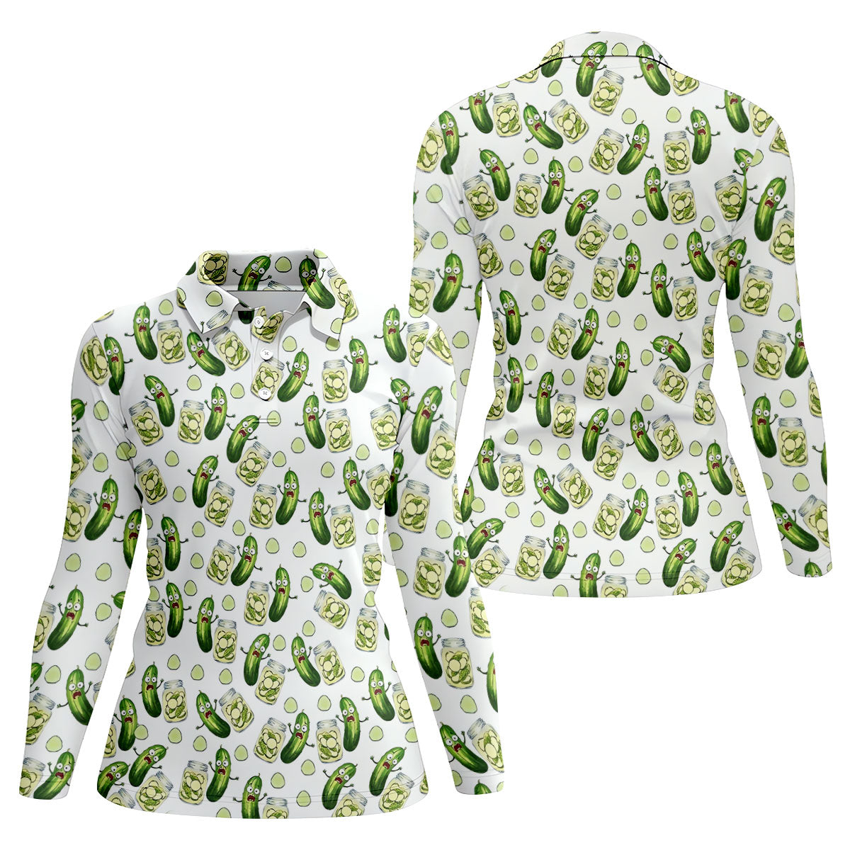Funny Pickle Hawaiian Golf Shirt, Cartoon Style Women's Golf Tops, Ladies Golf Shirts
