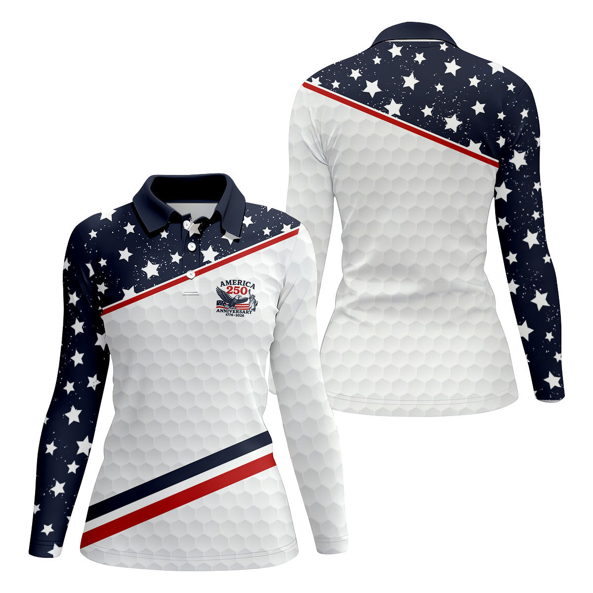 America 250 Anniversary Golf Ball Pattern Retro Golf Shirt, Patriotic 4th Of July Golf Shirt For Women