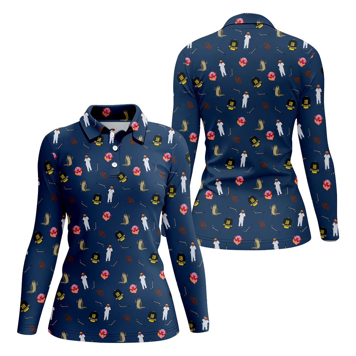 Sport Movie Character Funny Aligator Clown Head Navy Golf Shirt, Fun Women's Golf Shirts, Ladies Golf Shirt