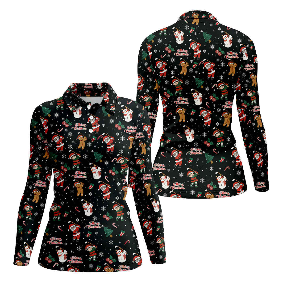 Merry Xmas Santa Gingerbread Snowman Christmas Golf Shirt, Ladies Golf Shirts, Golf Gifts For Women
