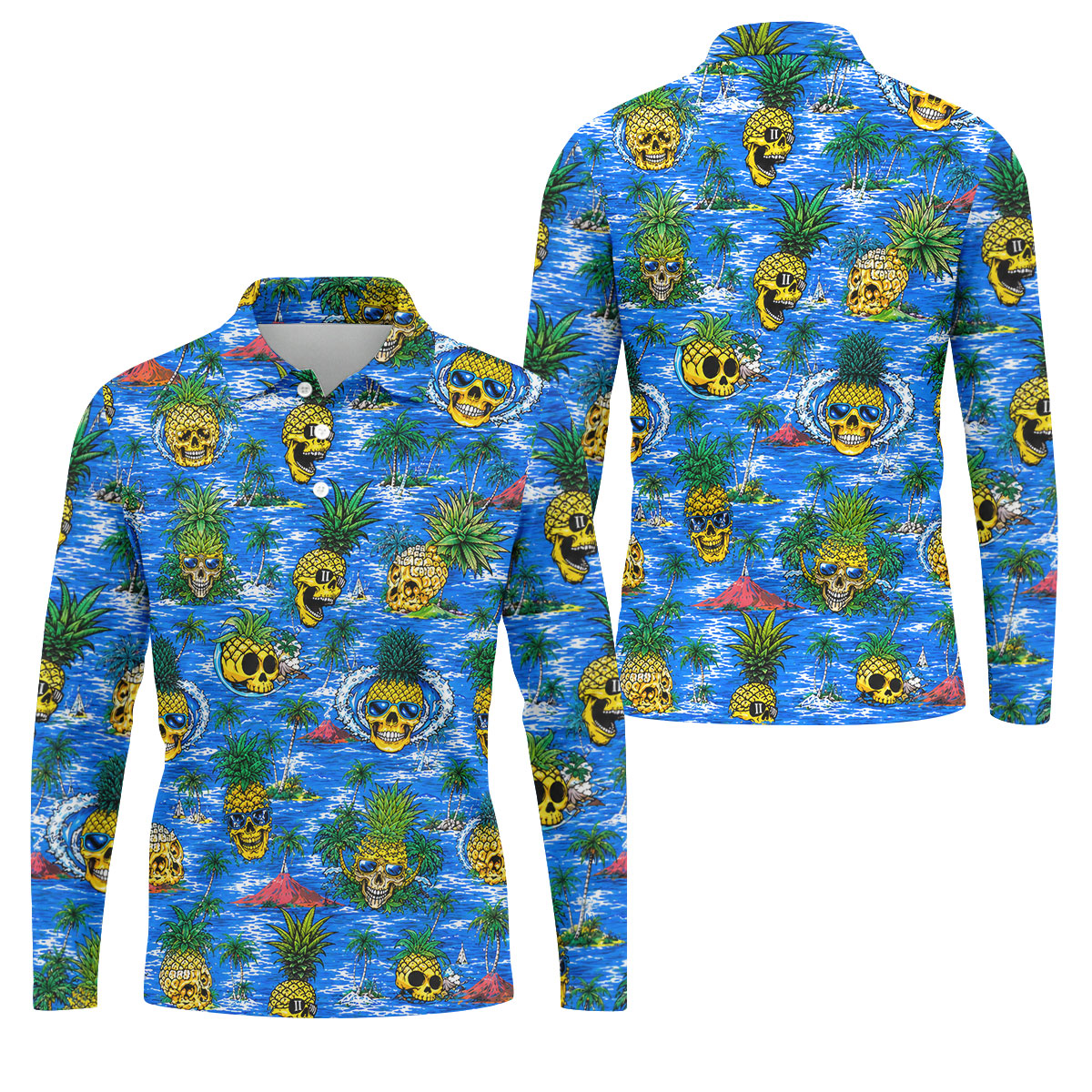 Pineapple Skull Island Ocean Hawaiian Golf Shirt, Hawaiian Golf Shirt, Golf Shirts For Men