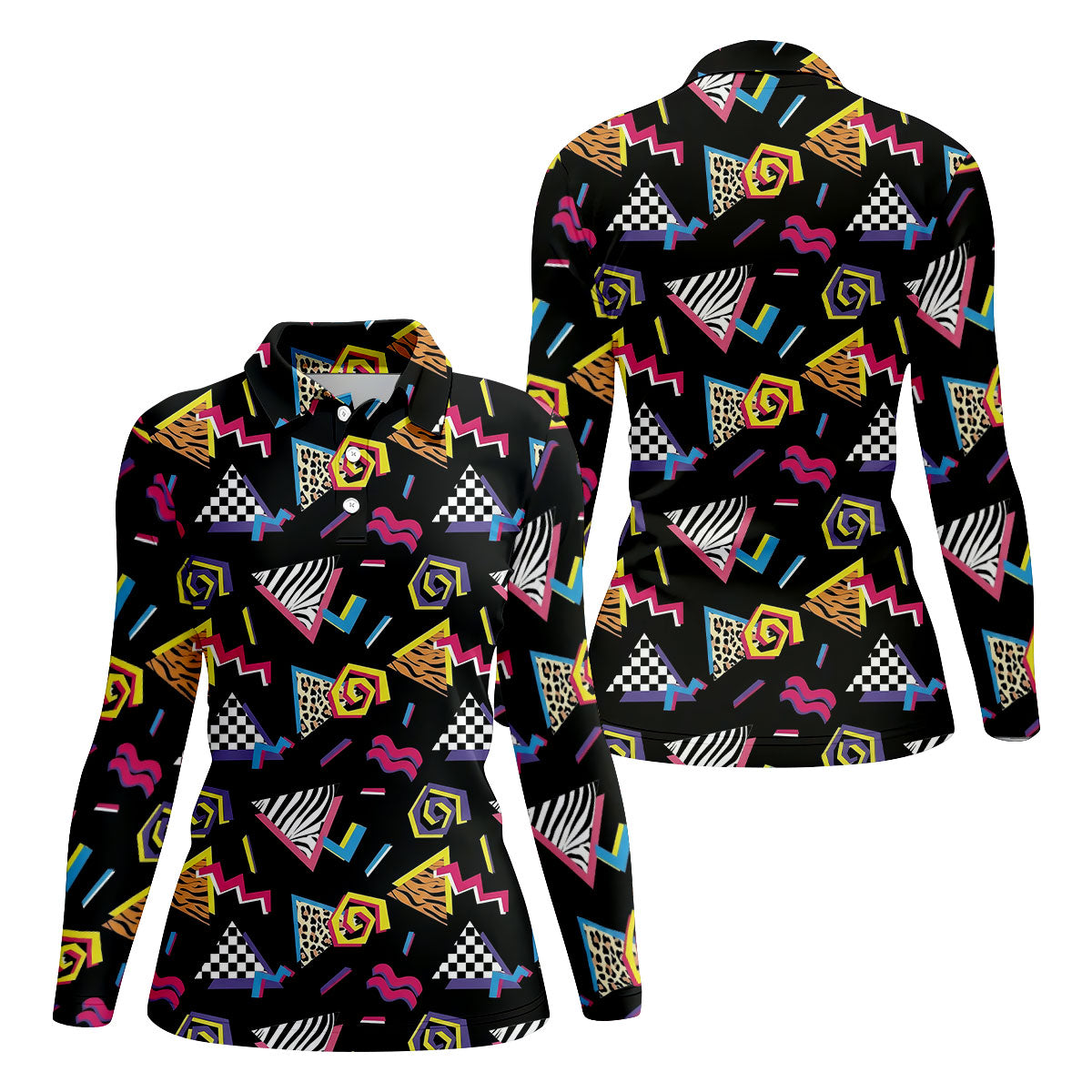 Abstract Geometric Leopard Zebra Animal Stripes 80s 90s Style Ladies Golf Tops, Golf Shirt For Women
